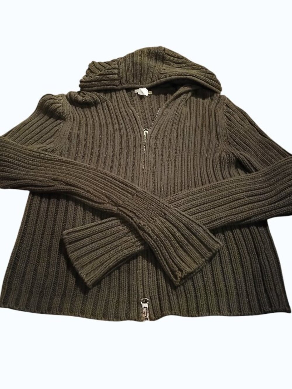 J. CREW Forest Green Ribbed Double Full Zip Hooded Cardigan - Picture 11 of 14